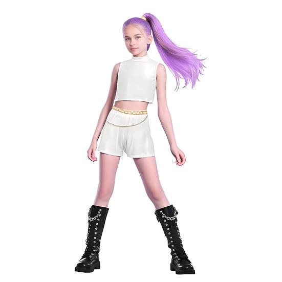 Hunters Costume for Girls Kids Anime Inspired Cosplay Stage Outfit Idol Singers White Performance Dress Up Glittering Party Set