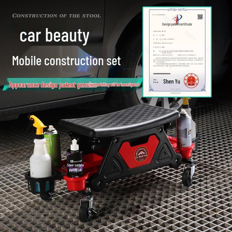 Car Detailing & Polishing Stool with Removable Seat and Sliding Creeper