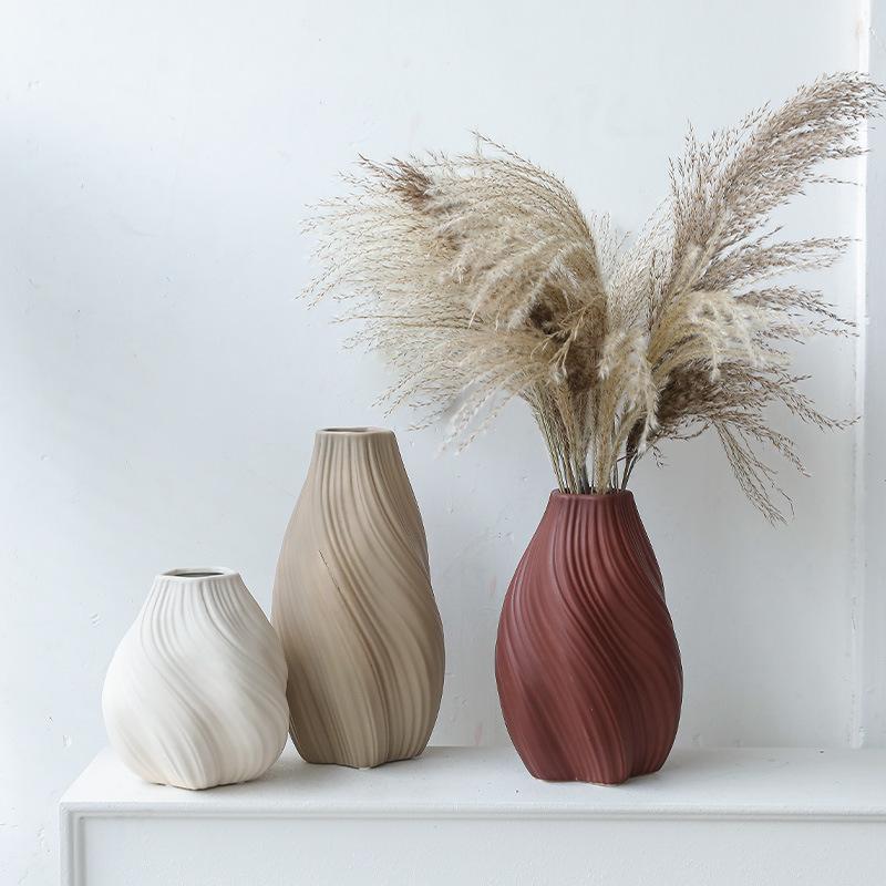 Modern Creative Striped Rotating Ceramic Vase Art Decor for Living Room Desktop