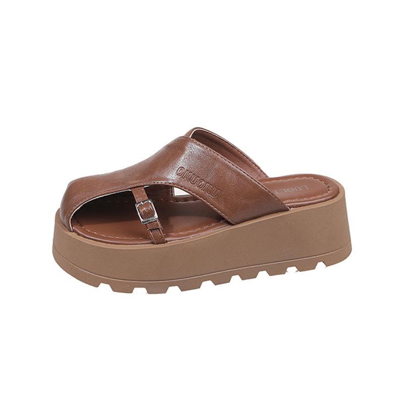 Retro fashion muffin thick bottom comfortable versatile lazy sandals women's outer wear 2025 spring and summer new bag head half slippers