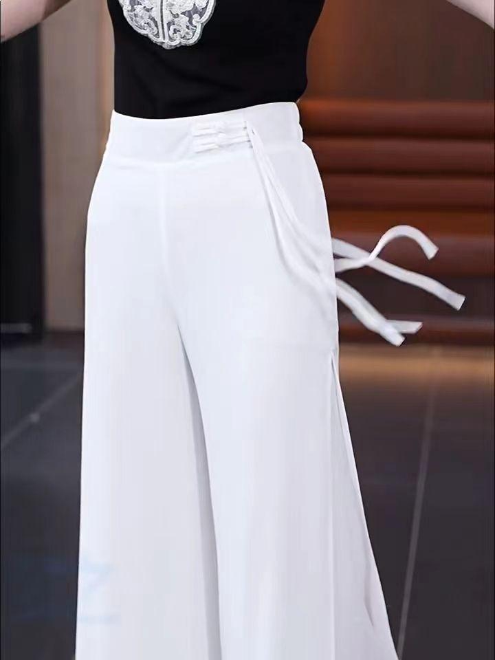 Plus Size Women's Chiffon Wide-Leg Trousers - Summer Lightweight, Elastic Waist, Casual Loose Fit 2026