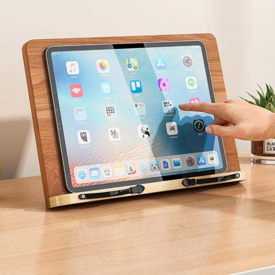 Wooden Book Stand 8 Levels Adjustable Reading Holder with Page Clip Multi-functional Music Score Cookbook Recipe Laptop Tablet Holder