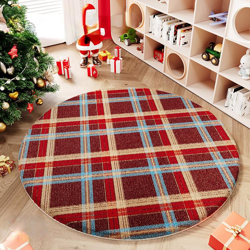 Cartoon Style Rugs for Bedroom Christmas Living Room Decoration Red Carpet Round Thickend Lounge Floor Mat Fluffy Soft Plush Rug