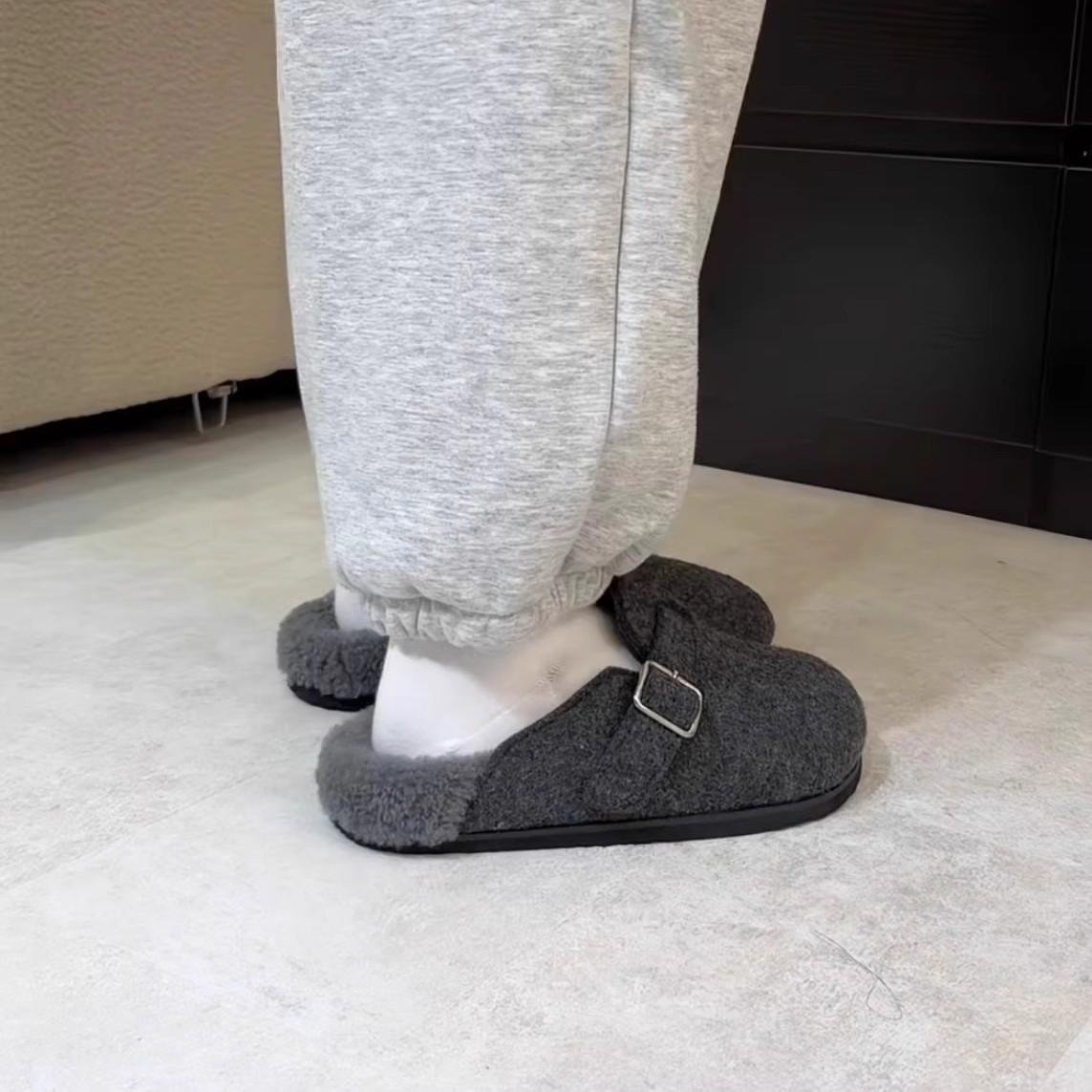 

Niche gray thick-bottomed Boken hairy slippers for women to wear 2024 autumn and winter new velvet bag head lazy half slippers 35 серый