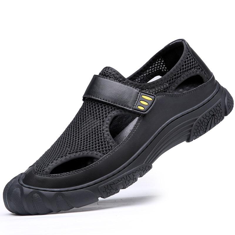Summer Leather Breathable Mesh Casual Leather Shoes Men's Bag Head Sandals Trendy Outdoor Beach Shoes Men's Comfort