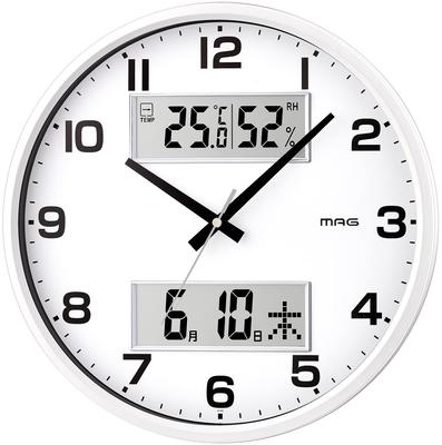 MAG Wall Clock Analog Double Post Quiet Continuous Second Hand Temperature Humidity Date Day of the Week Display White W-766WH-Z Diameter 32cm