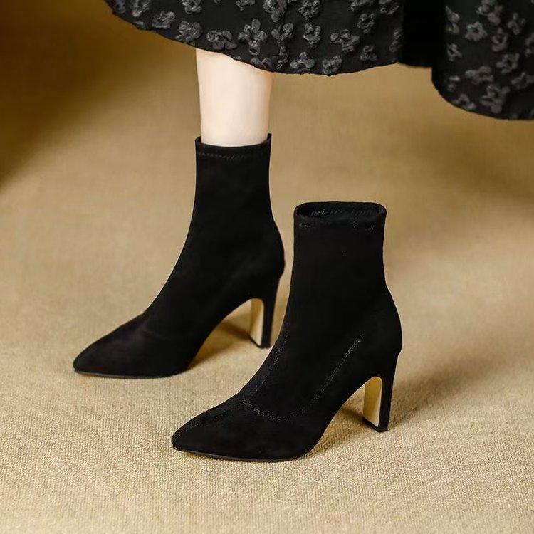 Black High-heeled Pointed Short Boots for Women with Slim Heels  2025 New Autumn and Winter Korean Version Slim Boots