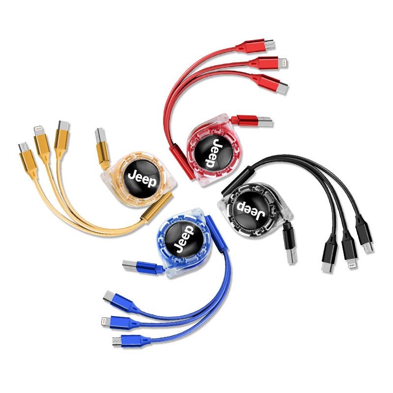 Car Interior Phone Charging Cable 3 In 1 Retractable Data For Jeep Grand Cherokee Wrangler JK Gladiator Compass Renegade Patriot AKL1