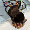 Tragbare Stoff-Umhängetasche im ethnischen Stil, Retro-Kokosnussschale, handgeflochtene Tasche, Vintage-Handtasche, Bohemian-Umhängetasche für Damen