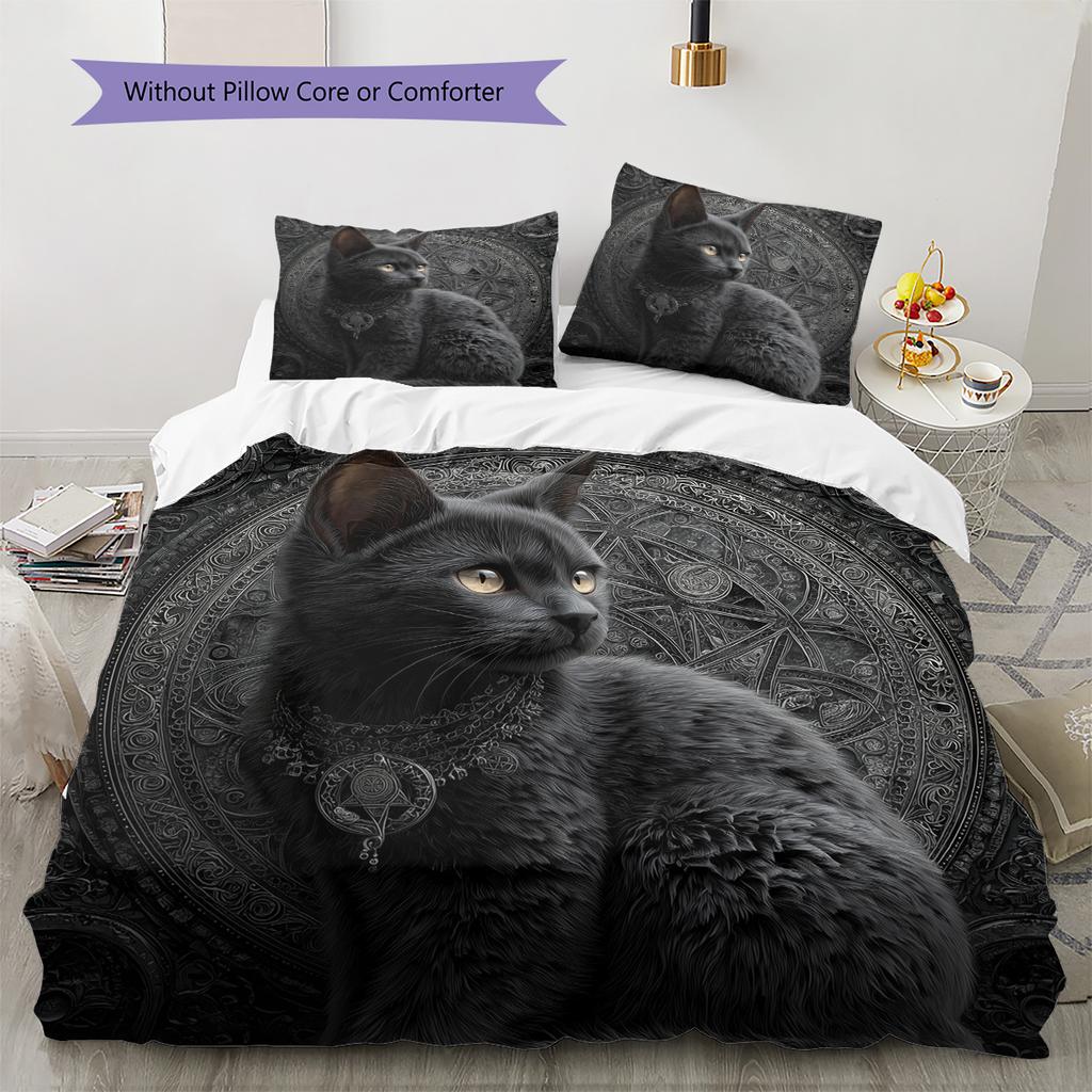 Black Cat Pattern Bedding Quilt Set  Home Decoration  Gift (1 * Duvet Cover + 2 * Pillowcase  Without Core)