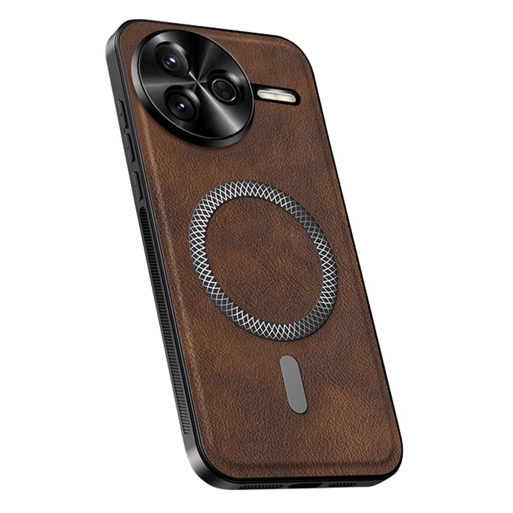 

For Xiaomi Redmi K80 5G Case Compatible with MagSafe PU TPU PC Phone Back Cover with Metal Lens Frame Brown