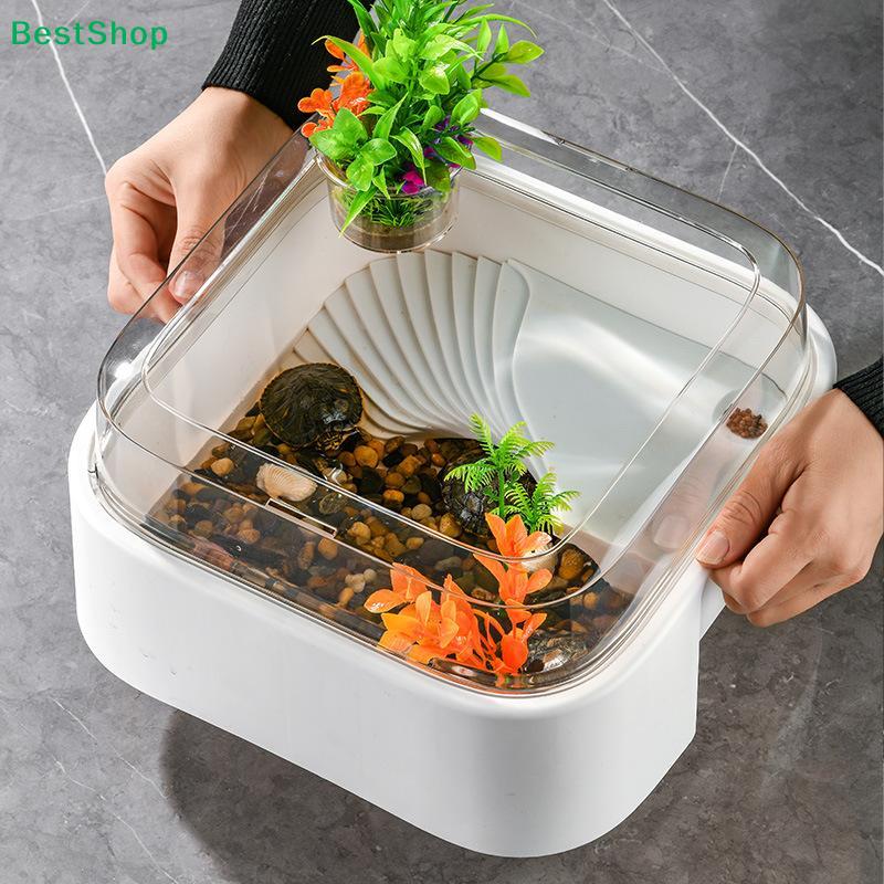 Transparent Turtle Tank Home Desktop Decoration Turtle Box With Sun Platform Simple Reptile Habitat