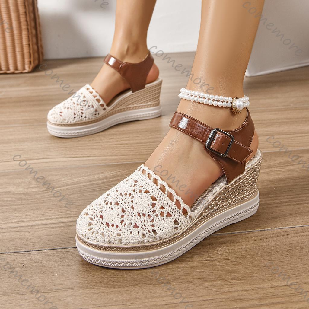 Fashion Comemore Women Sandals 2025 Summer New Fashion Mesh Wedge Heeledd Sandal Casual Espadrilles Fashion Platform Sandalias Femininos