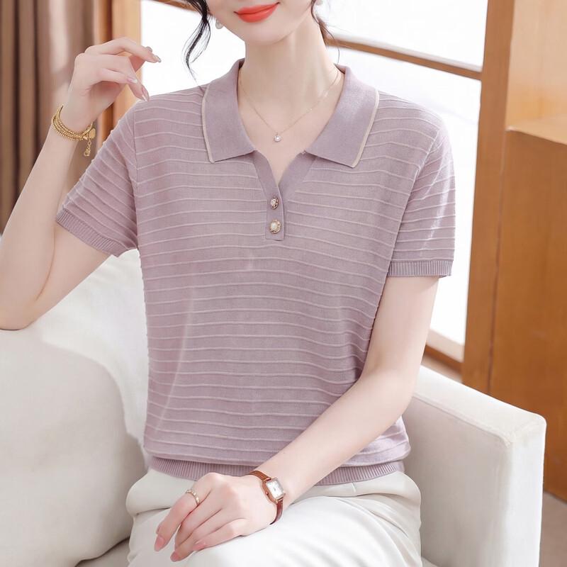 Xuexi Women s Petite Ice Silk Knit Short Sleeve T-Shirt 3XL
