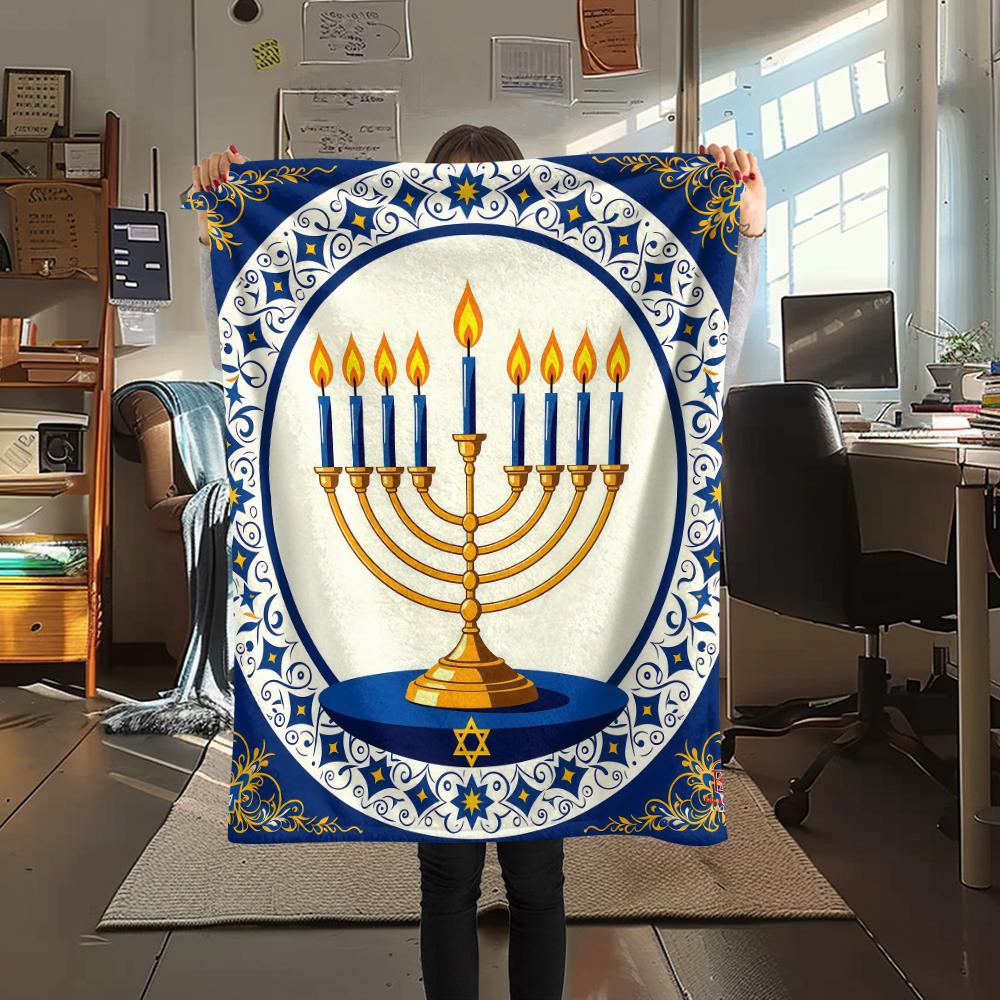 1PC Hanukkah Print Flannel Blanket, High quality All Seasons, Home Decor, Warmth and Comfort, Perfect for Christmas Gifts