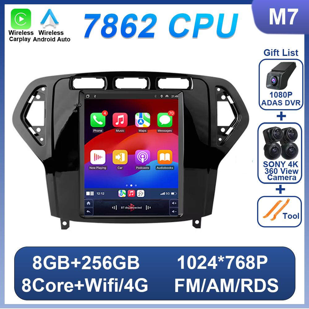9.7 Inch Car Radio Android 14 For Ford Mondeo Mk4 Galaxy A/C 2007-2010 No 2 Din Stereo Head Unit Wireless Carplay GPS Navigation