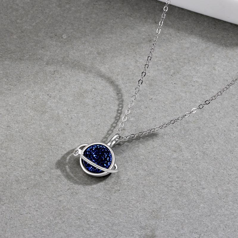 Crystal cluster planet necklace, glazed blue starry sky set chain, niche Korean version ins Valentine's Day gift.