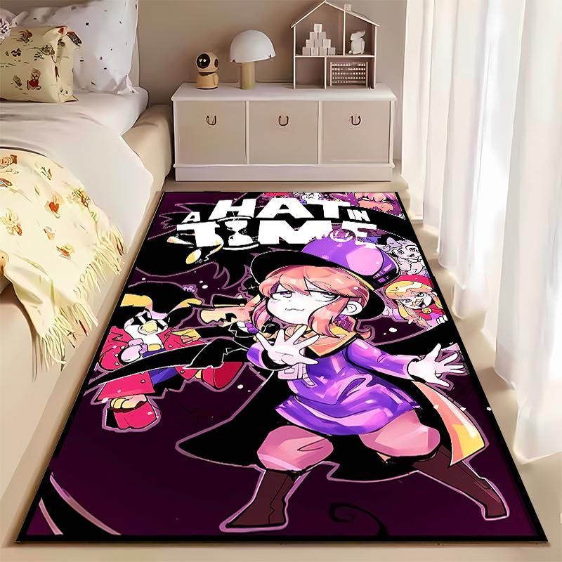 Cartoon Girl Purple Outfit Carpet, A Hat in Time Game Themed Decor Suitable for use as an anti-slip for living room bedroom sofas