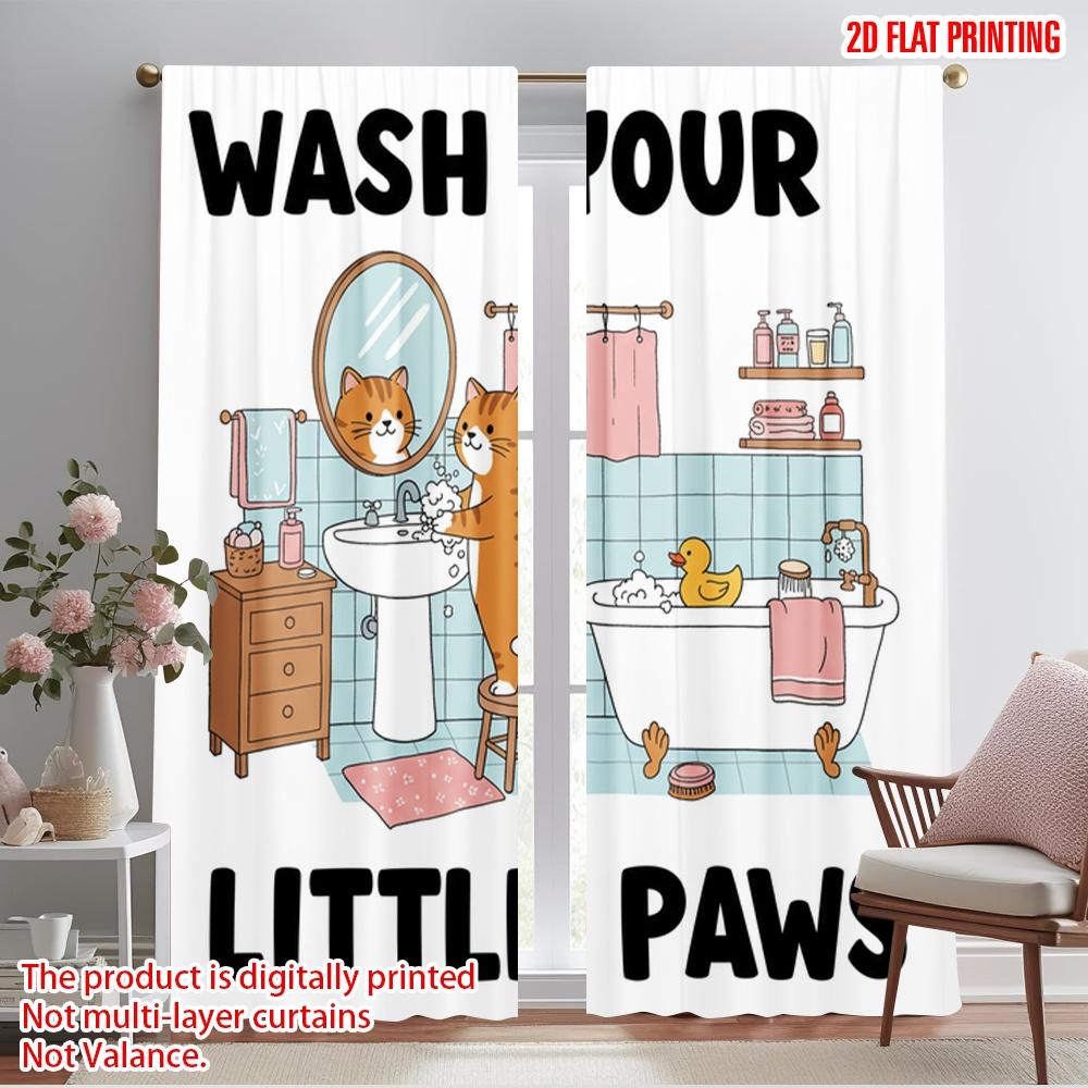 

2pcs 2D flat printing Window Curtains Wash Your Little Paws 100% Polyester Fabric Without Electricity Holiday Decorations 52.50×116.00 CM 2pcs