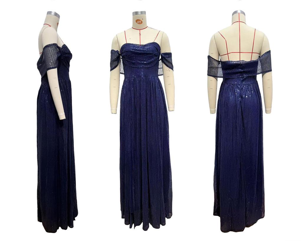 2026 Europe & America Strapless Sequin Evening Gown with Slit and Flowing Skirt