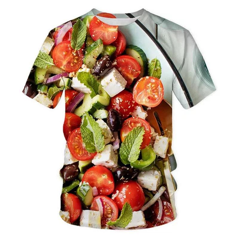 Fried Chicken Pasta Graphic T-shirt for Men 3D Print Food Short Sleeve Loose Funny T Shirt Kids Casual Street Tee Shirts Tops