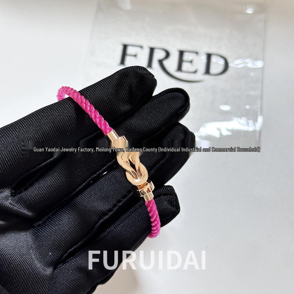 Fei Jia Horseshoe & Eight-Character Buckle Diamond Nylon Bracelet for Couples