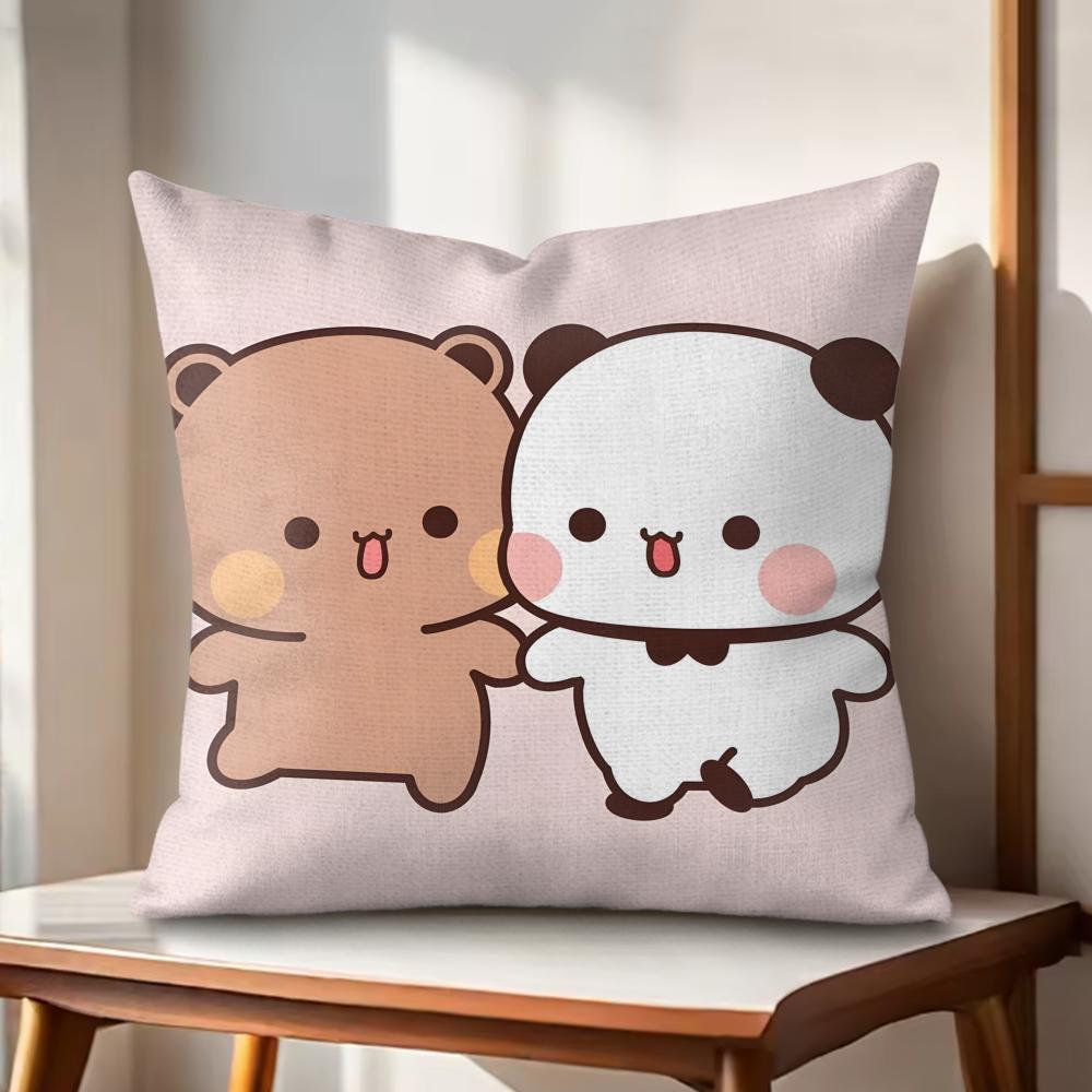Cute BBubu And Dudu Cushion Cover Natural Linen Organic Fabric DoubleSided Printing Couch Pillow Covers Home Decor