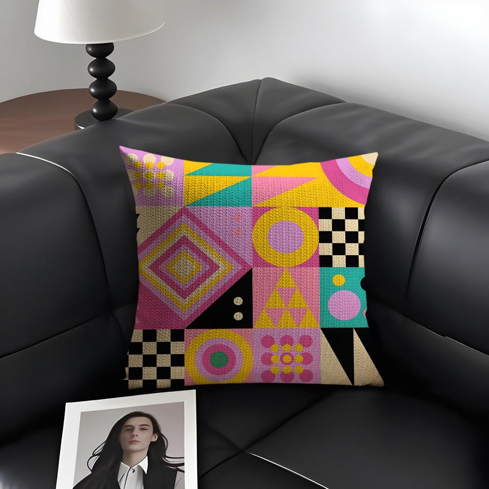 Geometric Patterns Luxury Cushion Cover Natural Linen Organic Fabric DoubleSided Printing Sofa Home Decor Gift Pillow Case