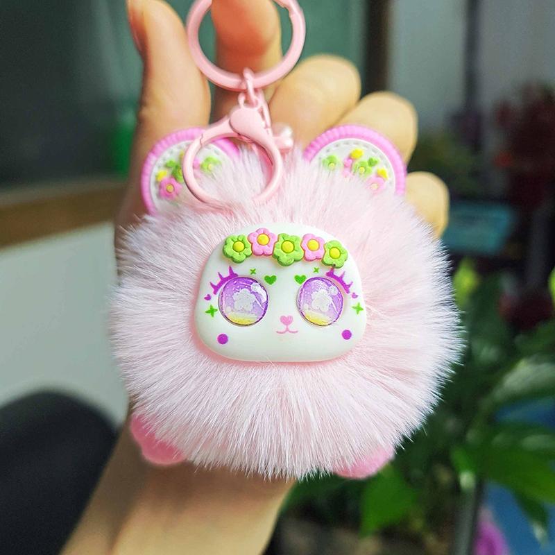 

1 Piece Rabbit Hair Pendant Imitation Coal Ball Plush Keychain Colorful Cute Creative Bag Pendant Hanging Decoration Girls Gift