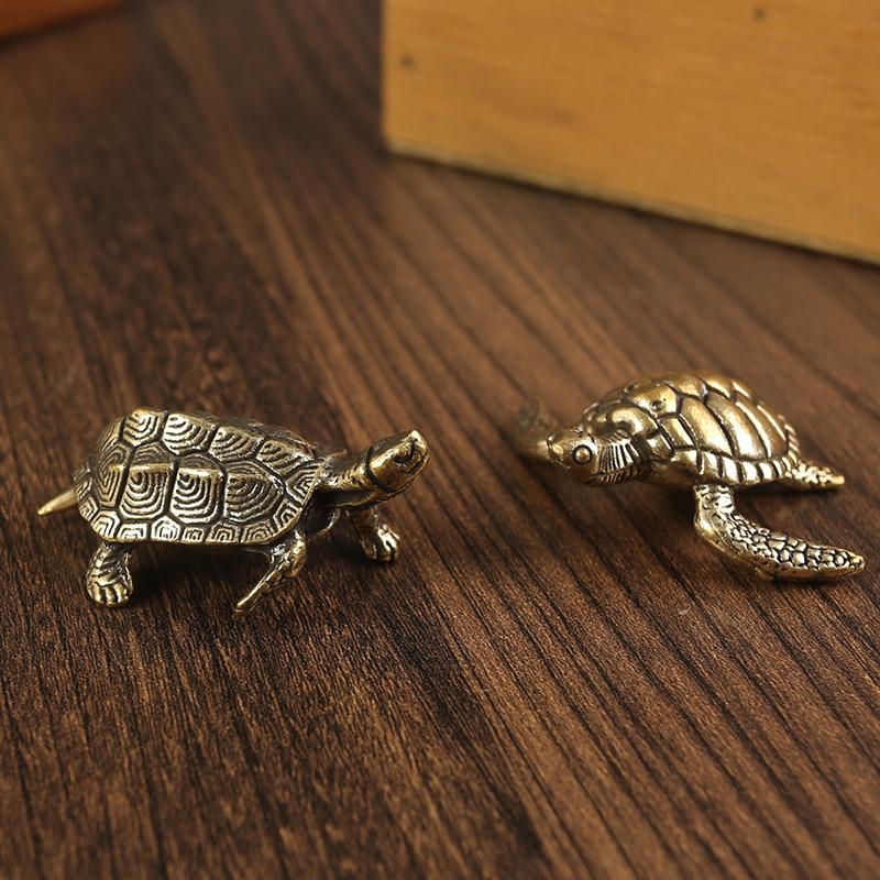 Schildkrötenstatue aus reinem Kupfer, Vintage-Schildkrötenfiguren aus Messing, für den Schreibtisch, Feng Shui-Ornament, Miniaturen, antikes Teehaustier, Basteln, Geschenke