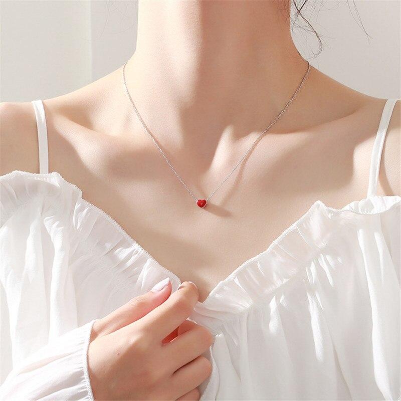 

Ожерелье-чокер из стерлингового серебра 925 пробы с красным сердцем любви для женщин, ювелирное изделие для свадебной вечеринки, подарок Cadeau Femme Dz475