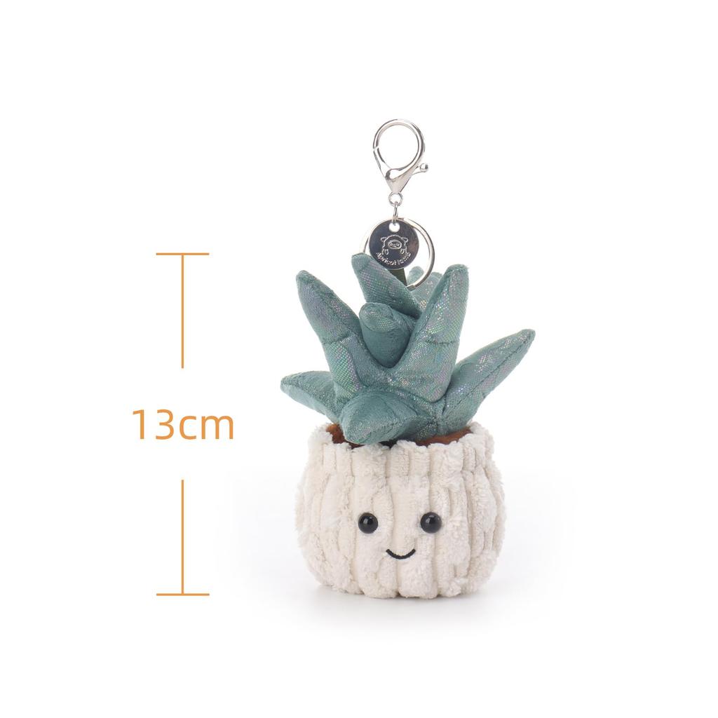 Apricot Lamb Colorful Potted Aloe Vera Cute Soft Keychain Plush Toy, Perfect for Boys and Girls, Fits Kids' Backpacks and Purses, 13cm
