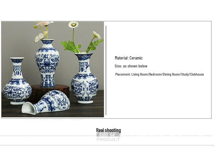 Mini Celadon Blue & White Porcelain Wall Vase: Small Hydroponic Flower Holder Ornament