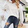 Women's Long Sleeve Pullover Knitwear Two Lapel Ruffle Sleeves Solid Color Sweater