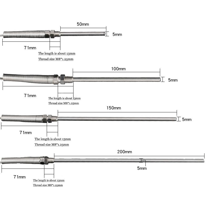 Probe Type Thermocouple K/E Stainless Steel Shielded Wire Thermal Resistance Rod Measuring Wire Temperature Sensor
