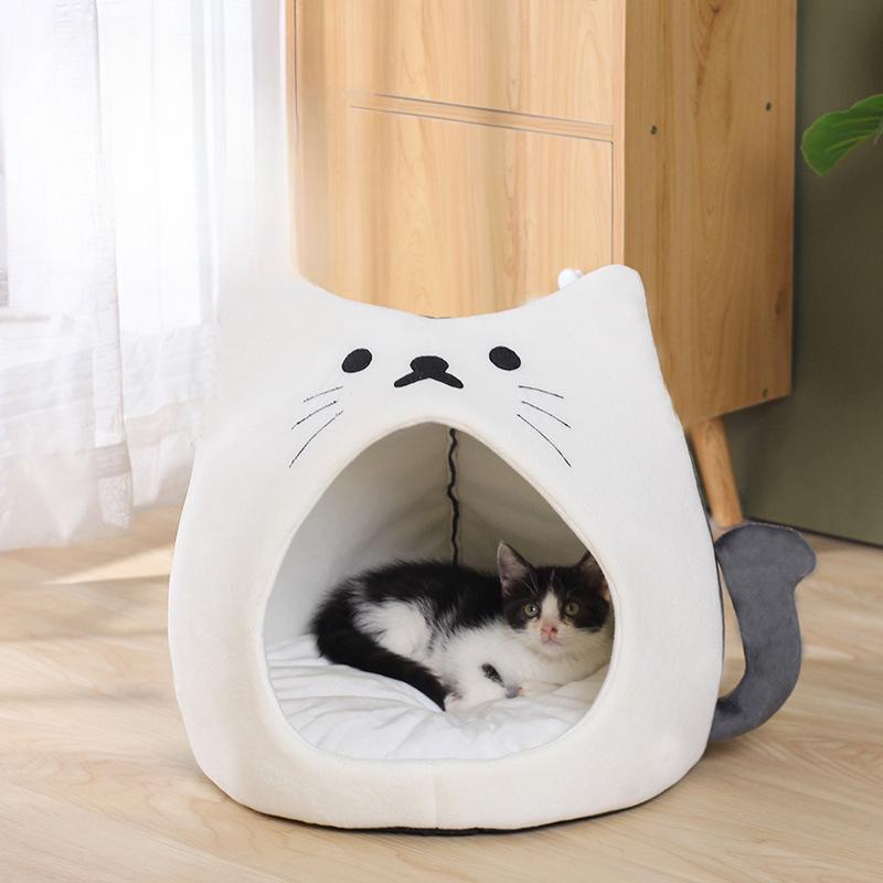 

Лежак для глубокого сна для кошек, палатка для домашних животных, удобная кровать для домашних животных, складная, съемная и моющаяся, гнездо для маленьких собак, лежанки для кошек, кошачий домик, гнездо 32x32cm белый