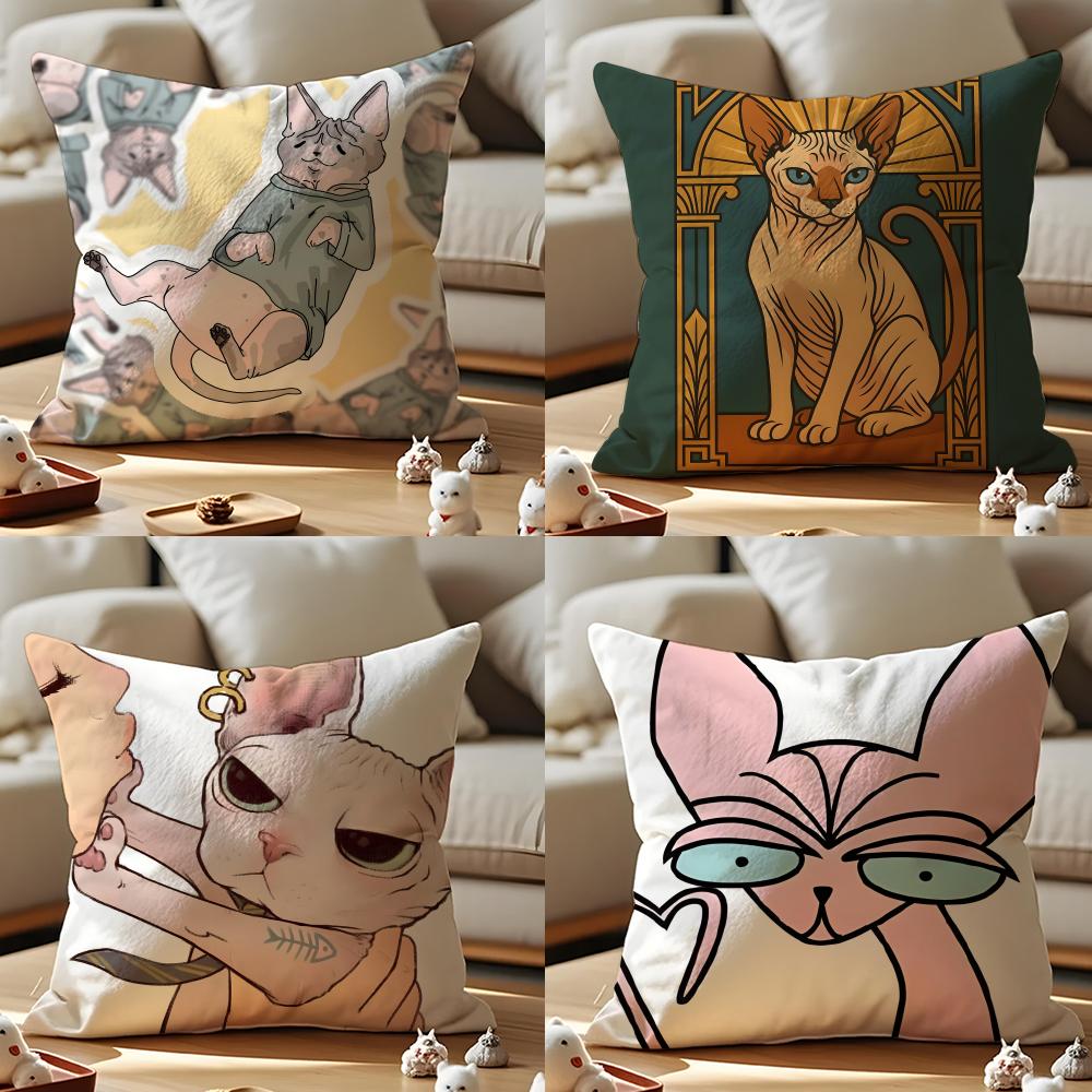 Sphynx Cat Cushion Cover Anti-dustmite Pillowcase Invisible Zipper Silky Short Plush Sofa Cushion Cover