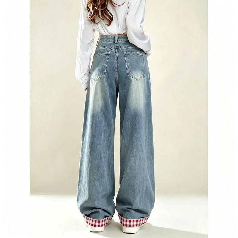 Womens High Waist Wide Leg Jeans Kitty Embroidery Loose Fit Casual Denim Pants 2026
