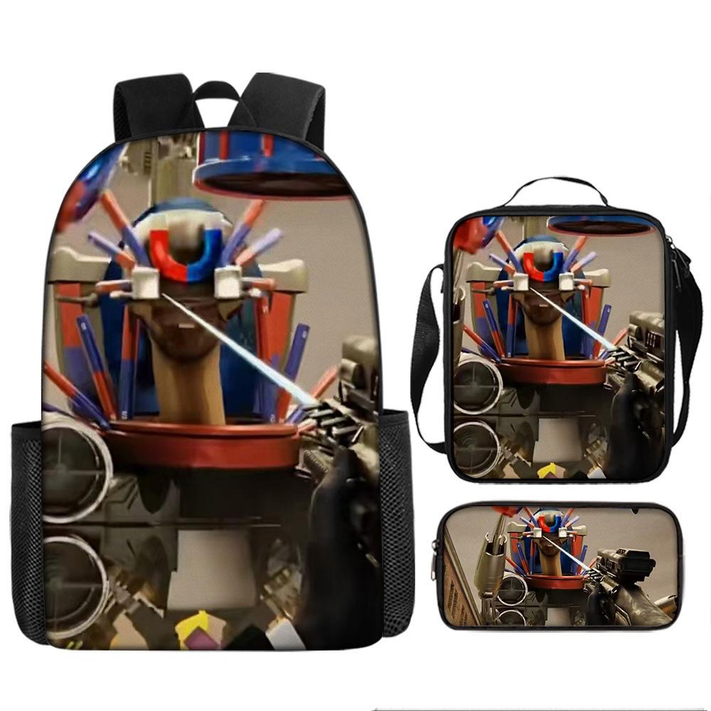 Luxe Titan Elektrische Boor Skibidi toilet 3D Print 3 stuks/Set leerling Schooltassen Laptop Dagrugzak Rugzak Lunchtas Etui