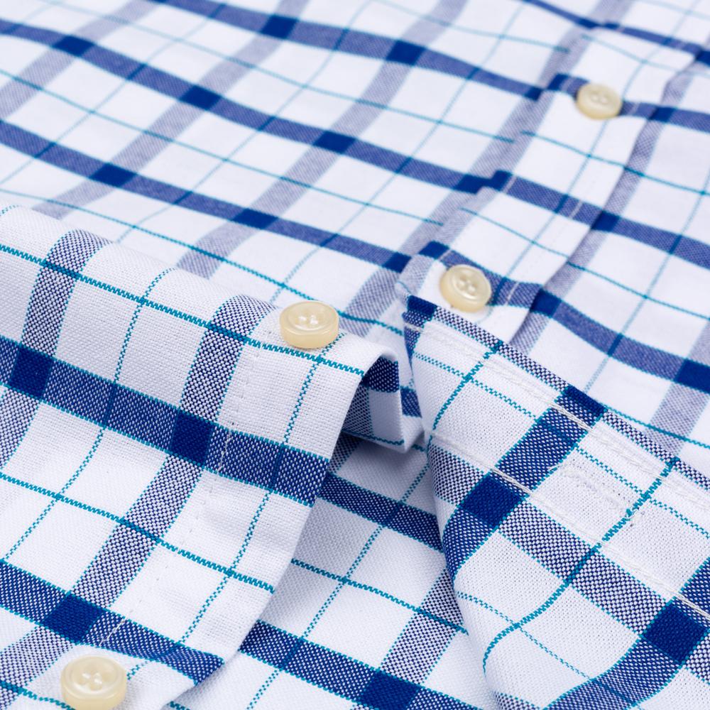 Herren 100% Baumwolle Mehrfarbig Kariert Oxford Hemden Kurzarm Regular Fit Kragen Freizeit Button-Down-Hemd mit Tasche