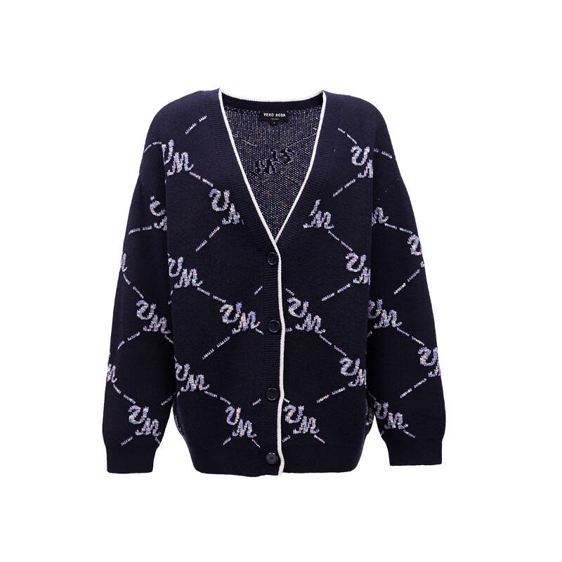 VEROMODA Women's V-Neck Letter Jacquard Knit Sweater