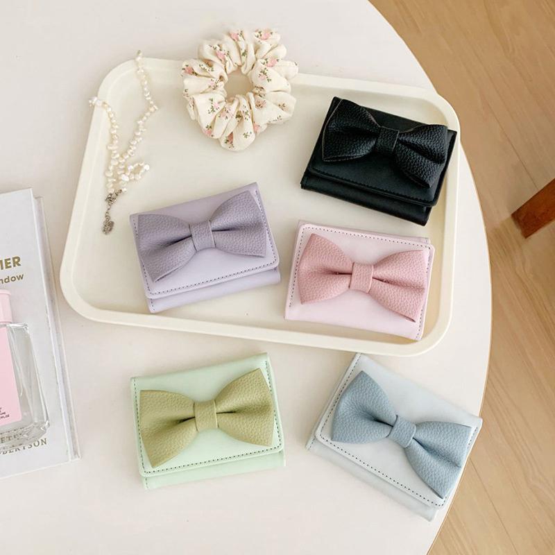 1 шт. Простой кошелек из искусственной кожи с милым бантом, короткий, с принтом, в корейском стиле, складной кошелек, кошелек для монет, сумка для банковских карт, держатель для карт, для девочек