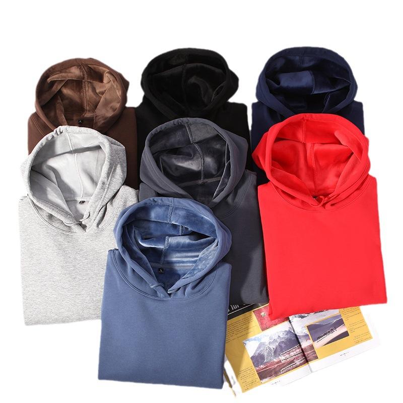 Men's Clothing Sweatshirt 420g Velvet Hooded Sweatshirt Men's Hoodie Solid Color Large Size Autumn and Winter Men Jacket