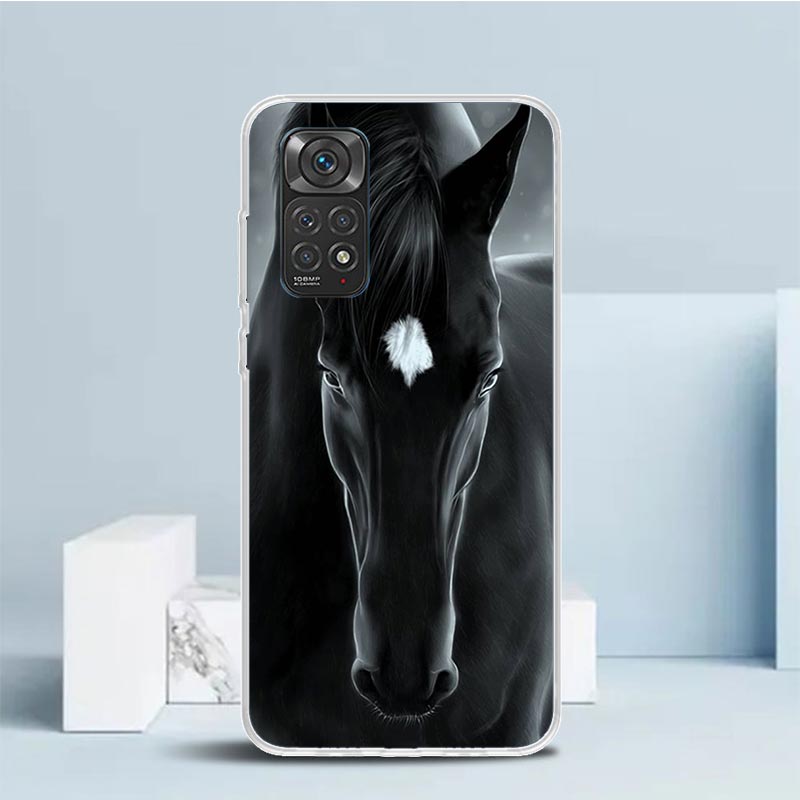 Animal Black Horse Phone Case For Xiaomi Redmi Note 15 14 14S 13 12S 12 Pro Plus 11S 11 11T 11E 10S 10 + Soft TPU Back Cover Red