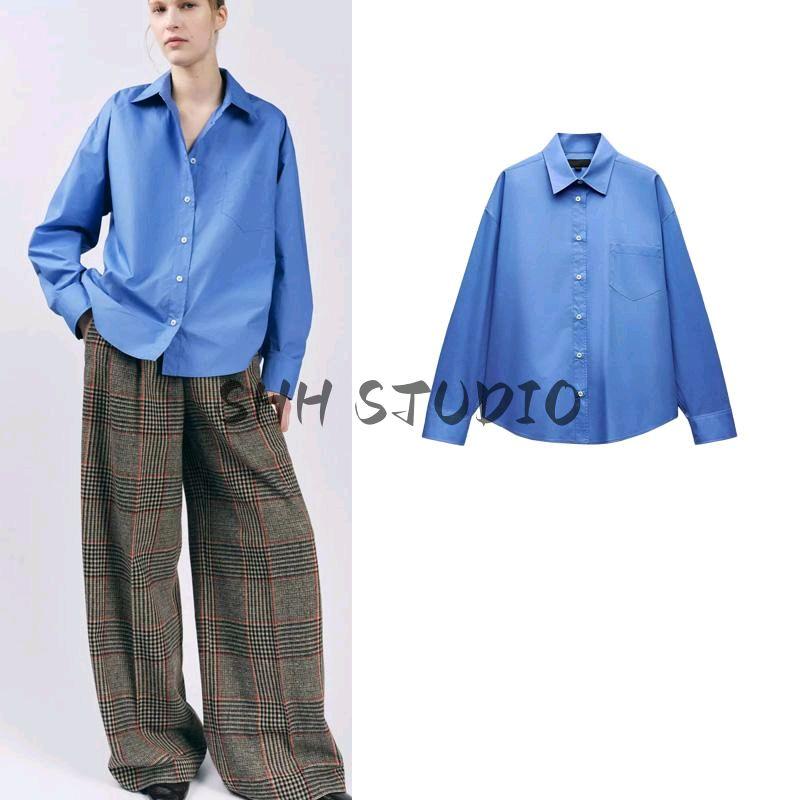 Spring New Women's Clothing Fashion Style Loose Cotton Poplin Long Sleeves Simple Shirt Tops 2269259