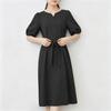 ZANZEA Lässiges, einfarbiges, lockeres Kurzarmkleid mit V-Ausschnitt für Damen