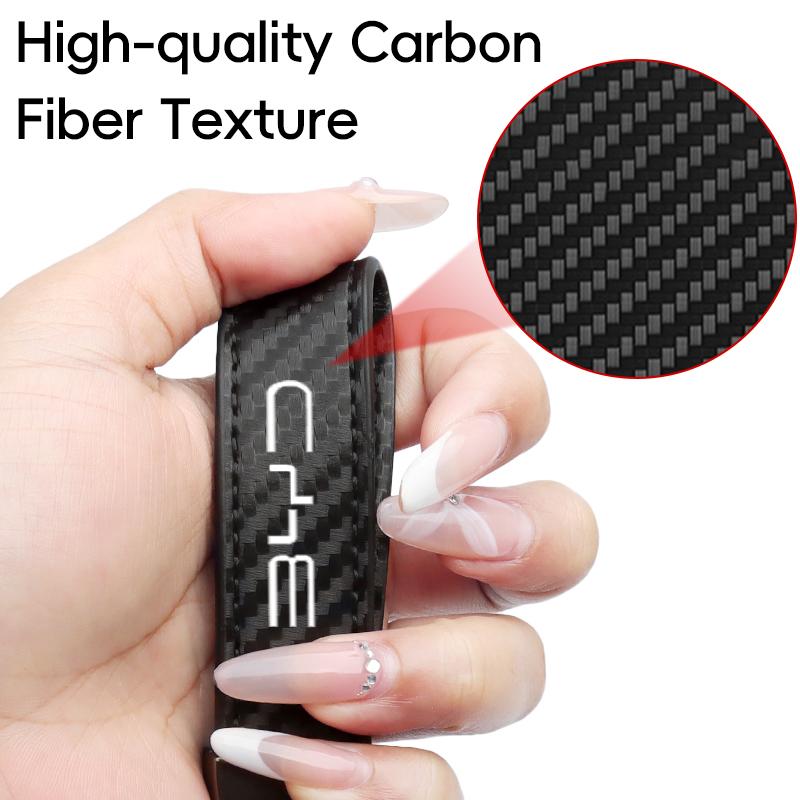 Carbon Fiber Car Keychain for BYD Seal Atto 3 Song Plus Max Dolphin Scratch Resistant PU Leather Keyring Styling Accessories