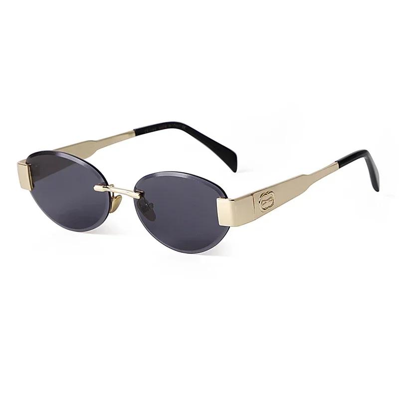 Luxury Metal Frame Women Rimless Oval Sunglasses Design Brown Sun Glasses Men Classic Frameless Round Shades Sun Glasses