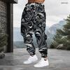 Men Plus Size Red Paisley Printed Drawstring Waist Jogger Pants Side Pockets Cuffed Ankle