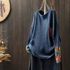 Johnature Vintage Style Patches O-Neck Casual Loose Personality Sweater Woman Winter Long Sleeves Retro Sweater